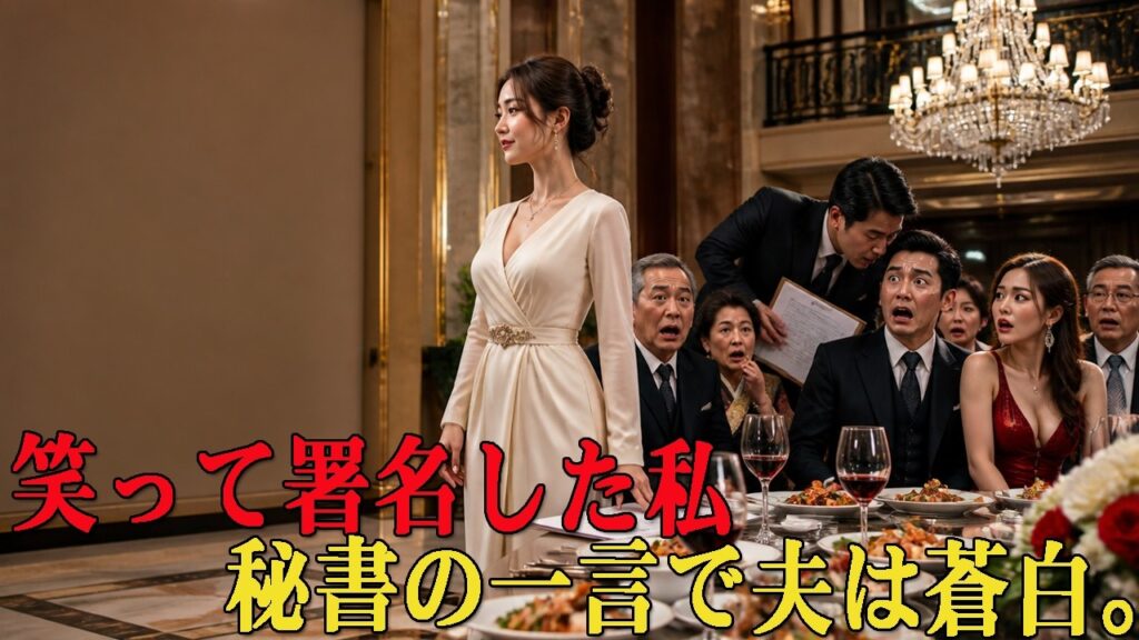 家族の宴で夫は愛人を連れて離婚宣言――私は笑って署名した。次の瞬間、秘書の一言で夫は崩れ落ちた。