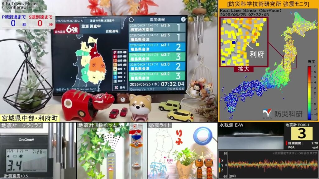 【緊急地震速報】2026/06/25 07:30 岩手県沖(M6.9) 震度3・宮城県利府町 #地震