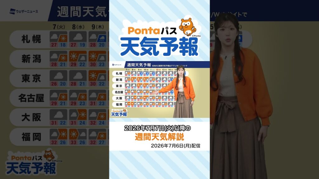 【Pontaパス天気予報】夕日夕焼けと週間天気をお届け(2026年7月6日配信) #夕焼けハッピーパス