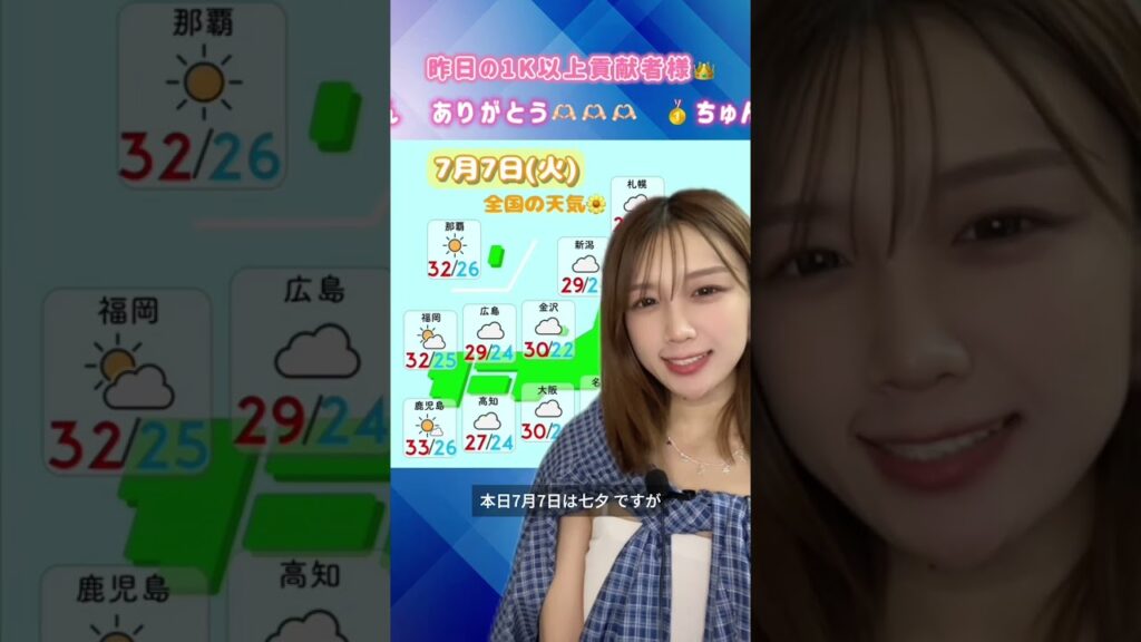 【はるモニ】7月7日(火)の天気予報です🌼#はるモニ #お天気お姉さん #天気予報 #はるはる🌤🌼　気象庁のホームページを参考に作成しています。