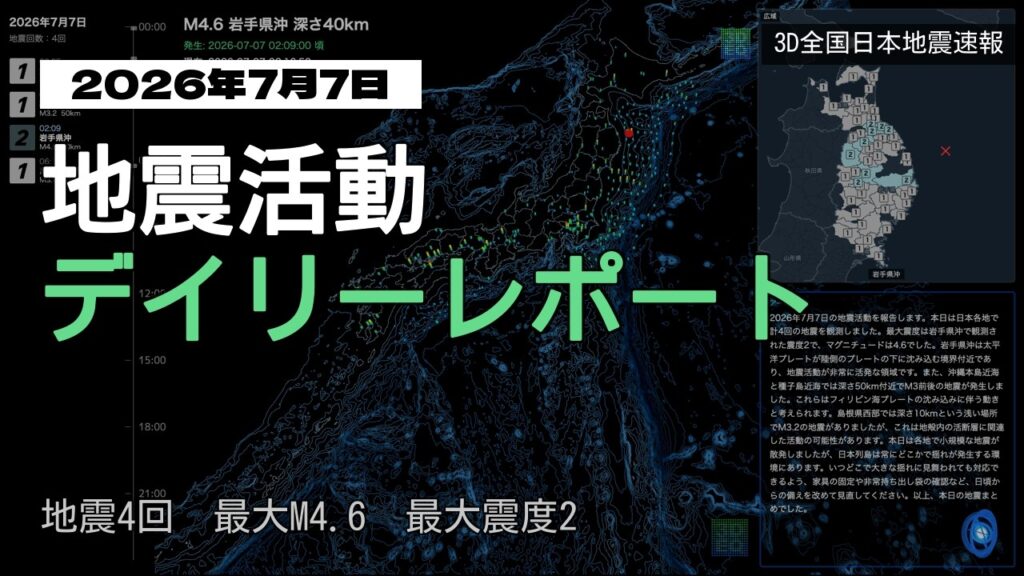 【2026年7月7日】地震活動デイリーレポート 【2026年7月7日】地震活動デイリーレポート
