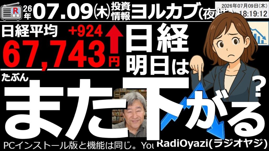 【ヨル株！(投資情報)】日経平均は久しぶりの反発も、25MAの下での調整局面が続いている。明日以降は、ふたたび売り圧力が強くなりやすい要警戒のチャート。285Aキオクシアは反発。6976太陽電は続落。