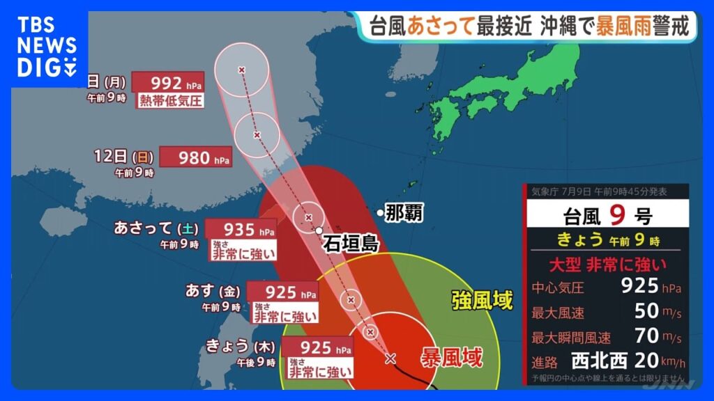 【台風9号情報】暴風域はあす先島諸島に…あさって沖縄地方直撃へ 建物が倒壊するような暴風のおそれも 最接近時は警報級の大雨か|TBS NEWS DIG 【台風9号情報】暴風域はあす先島諸島に…あさって沖縄地方直撃へ 建物が倒壊するような暴風のおそれも 最接近時は警報級の大雨か|TBS NEWS DIG