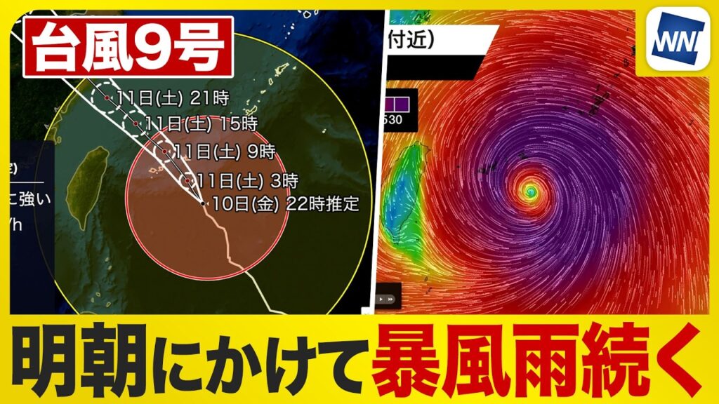 【台風9号 2026】明日朝にかけて最接近し暴風雨続く／ウェザーニュース予報センター解説（10日22時情報）