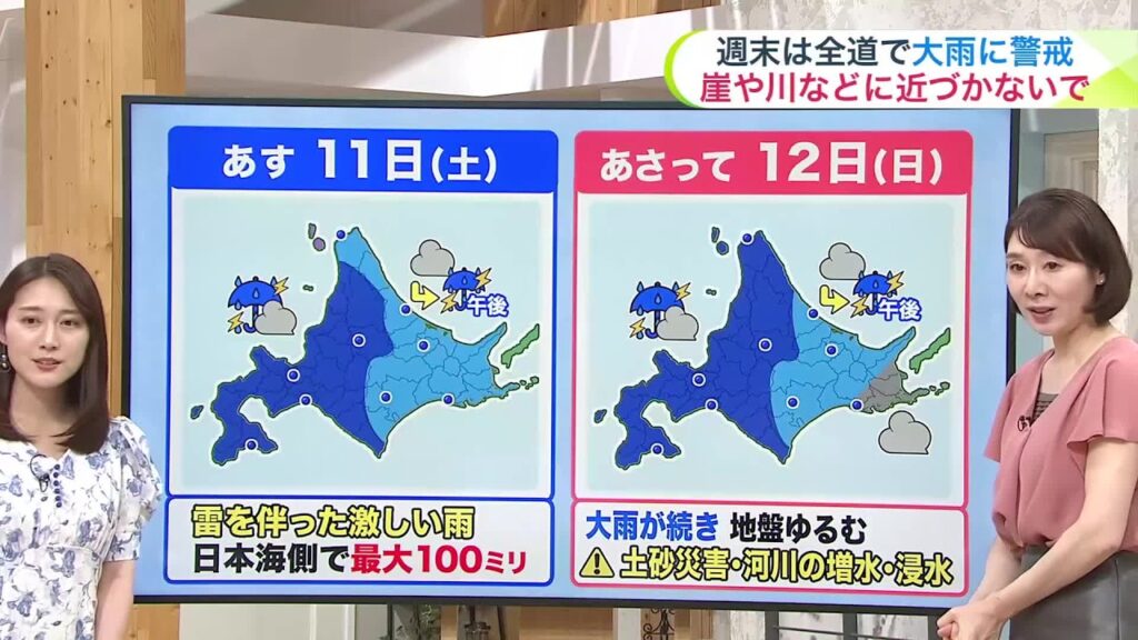 北海道【菅井さんの天気予報 10日(金)】週末は大雨に警戒レベル！日本海側は最大100ミリでさらに増える見込み…窓を開けられず屋内の熱中症リスクも高い