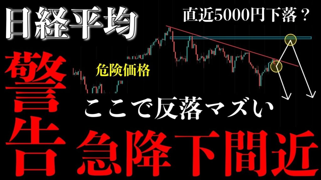 ⚠️日経平均“急降下間近”。ここを抜けないと特大下落きます【Nikkei225分析】
