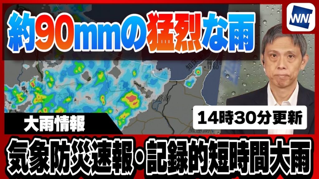 【大雨情報】1時間に約90mmの猛烈な雨 【大雨情報】1時間に約90mmの猛烈な雨