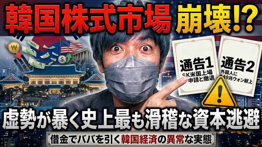 SK米国上場で韓国株式市場は用無し？韓国「株価2倍」の虚勢が暴く史上最も滑稽な資本逃避。外国人に149兆ウォンを献上し借金でババを引く韓国経済の異常な実態と自滅の末路
