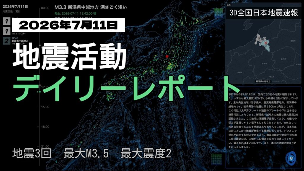 【2026年7月11日】地震活動デイリーレポート