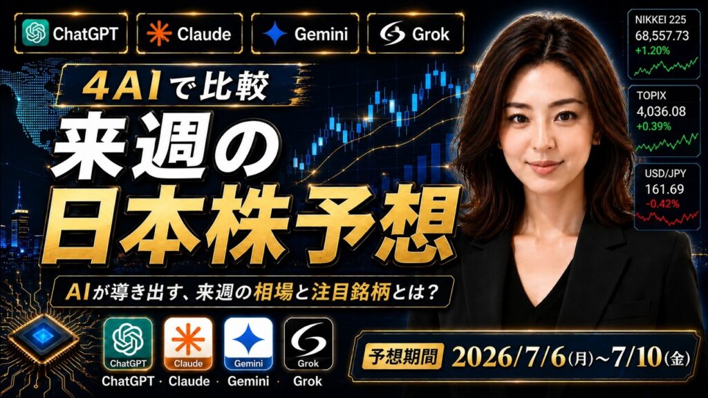4AIで来週の日本株予想！日経平均の行方は？来週上がる銘柄・下がる銘柄を4AIが分析【7月13日週】