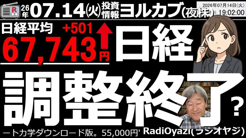【ヨル株！(投資情報)】日経平均は501円高。かわいい「下ヒゲ陽線」を付けた。上昇幅は物足りないが、もしかしたら調整終了「かも」という値動きだ。285Aキオクが反発。9984ＳＢＧ上昇。米CPI警戒。