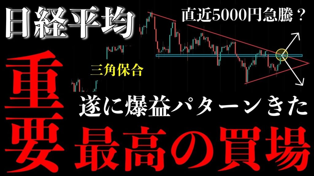 ⚠️日経平均“最高の買場”きた。三角保合突破で久々の急騰開始か【Nikkei225分析】