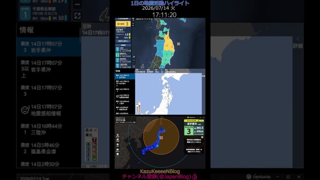 2026年07月14日 火曜日 地震活動ハイライト 1分まとめShort