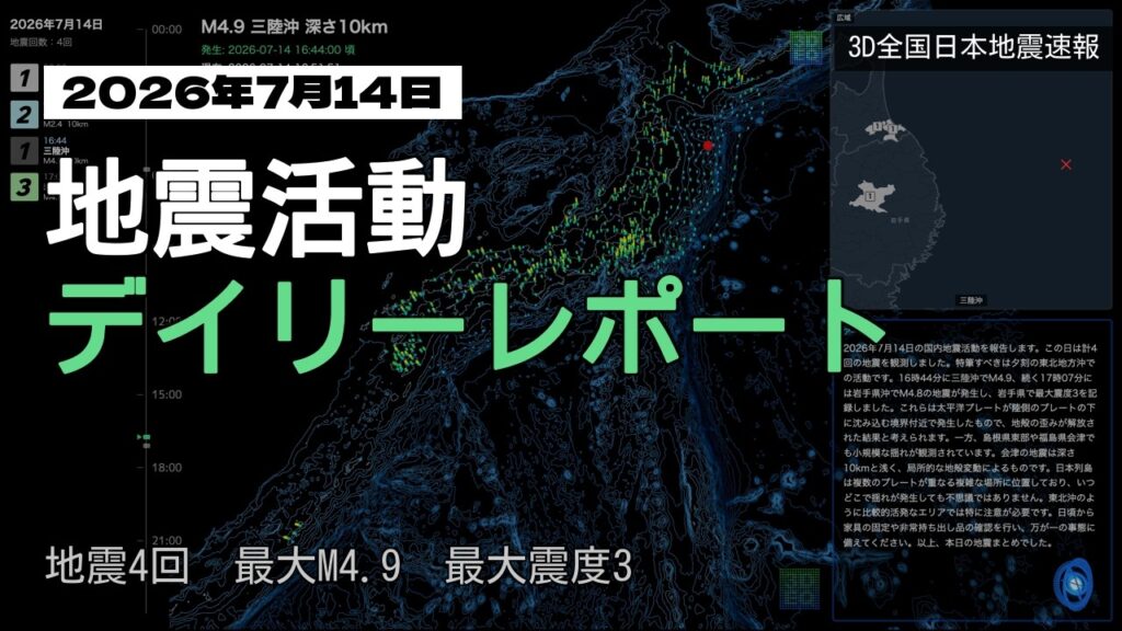 【2026年7月14日】地震活動デイリーレポート