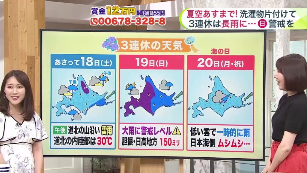 【菅井さんの天気予報 16日(木)】北海道が沖縄よりも暑い！北見市34.6℃・札幌31.4℃…あすは上川地方で猛暑日＆3連休は梅雨前線