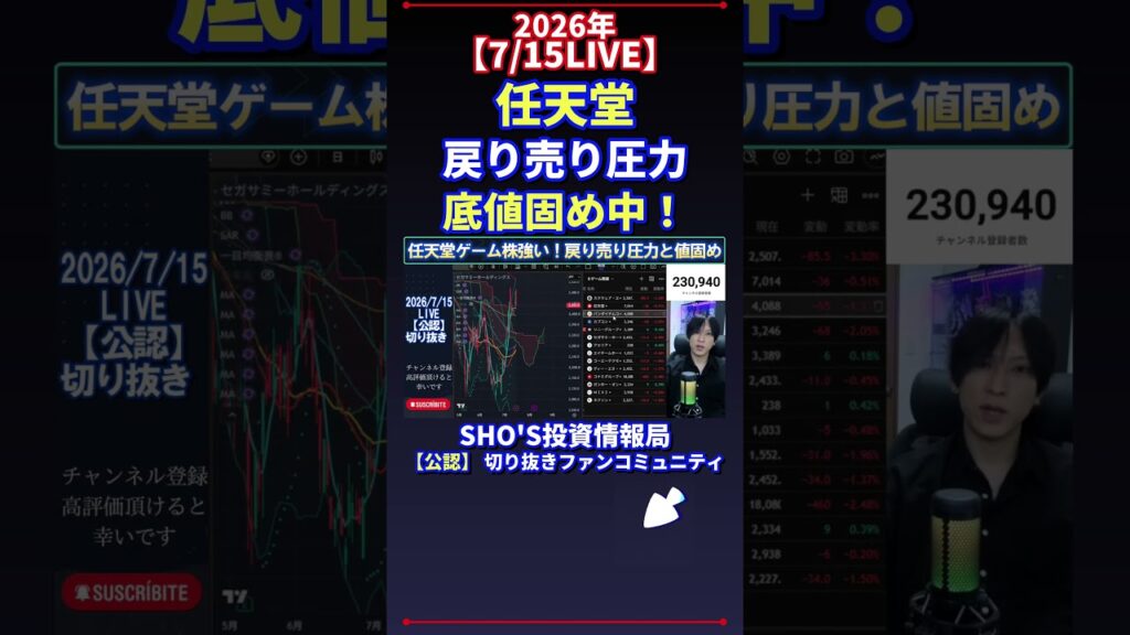 【7/15LIVE】任天堂戻り売り圧力底値固め中！ #日経平均株価 #投資