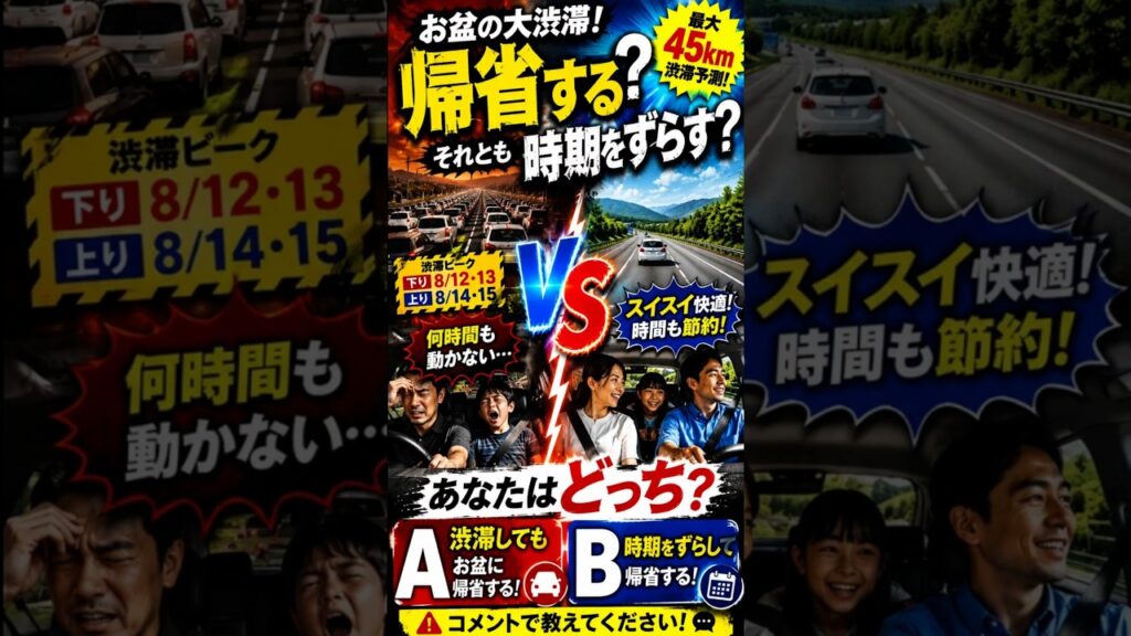 【お盆の大渋滞】最大45km予測！それでも帰省する？時期をずらす？あなたはどっち？