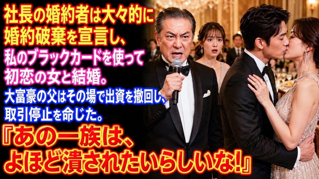 社長の婚約者は大々的に婚約破棄を宣言し、私のブラックカードを使って初恋の女と結婚。大富豪の父はその場で出資を撤回し、取引停止を命じた。「あの一族は、よほど潰されたいらしいな！」#物語 #人生の教訓