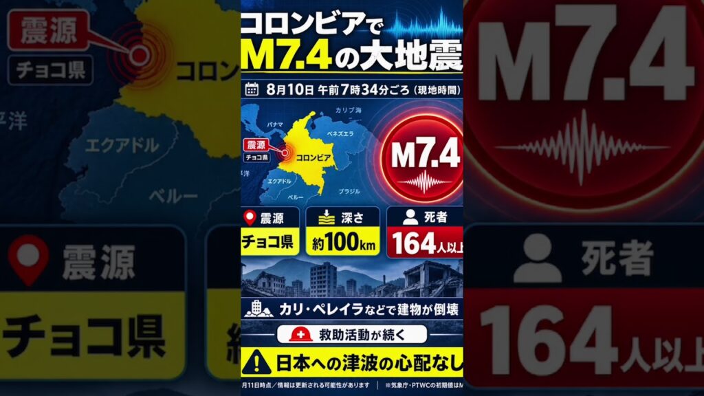 コロンビアM7.4の大地震#地震 #コロンビア #ニュース