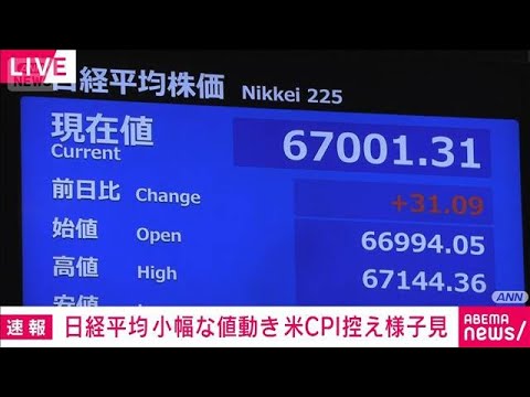 日経平均株価は小幅な値動き　米CPI控え　積極的な売買見送り(2026年8月12日)