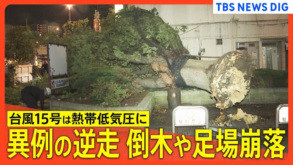 “異例の逆走”台風15号は熱帯低気圧に 本州は広く大雨のおそれ / 台風上陸の茨城で3人けが / 各地で倒木や足場崩落も など【ニュースまとめ】
