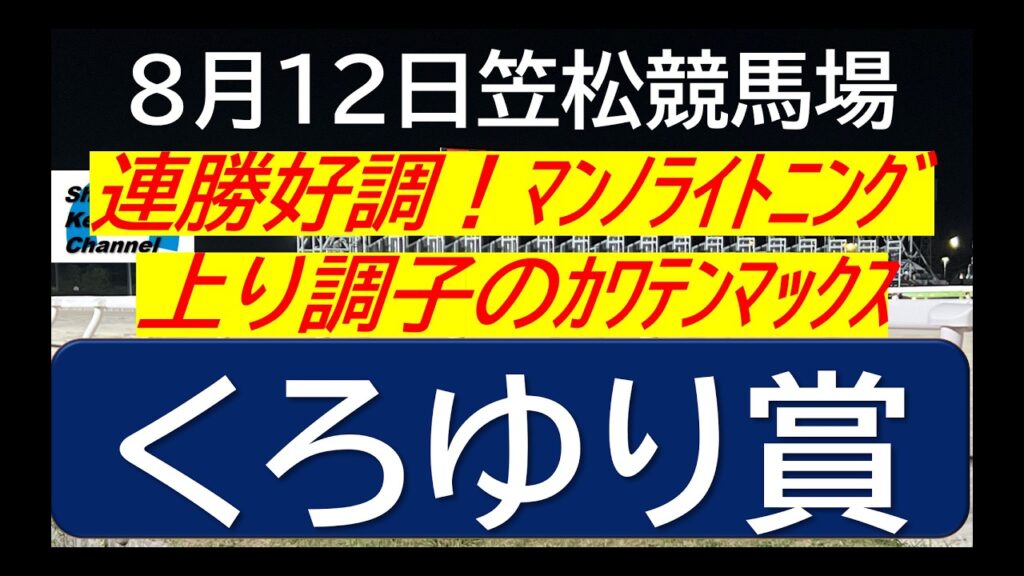【競馬予想】重賞 くろゆり賞~好調マンノライトニング!~2026年8月12日 笠松競馬場 :8-12 【競馬予想】重賞 くろゆり賞~好調マンノライトニング!~2026年8月12日 笠松競馬場 :8-12
