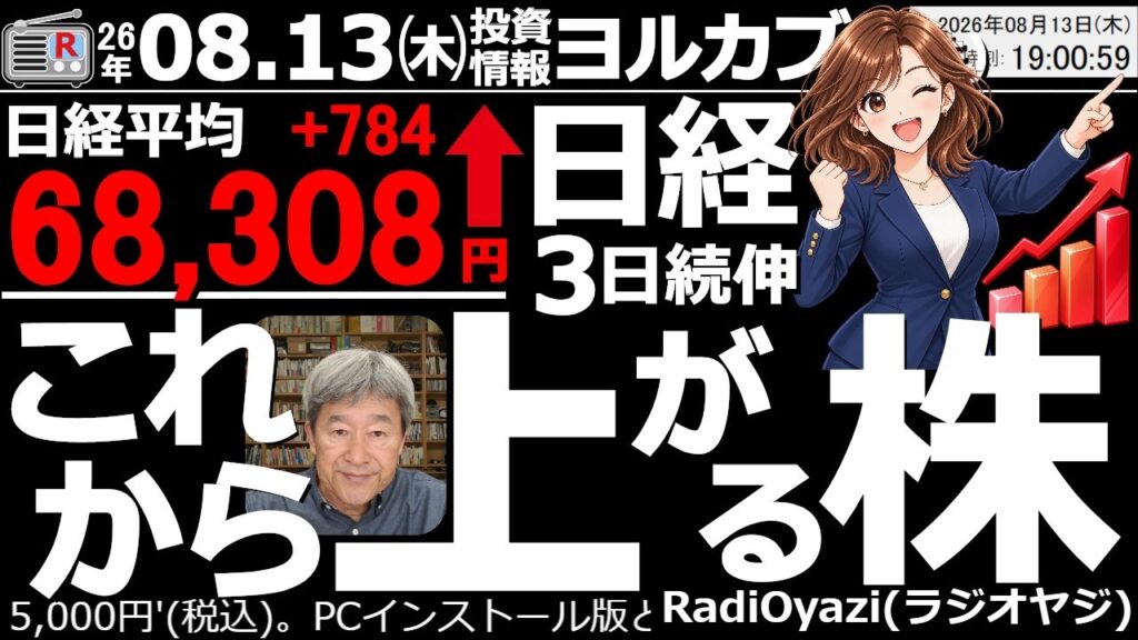 【ヨル株！(投資情報)】これから上がる株はどれだ？日経平均は３日続伸で68,000円突破。ただ、主要銘柄の多くのチャートが頭打ち。そんな状況下で伸びしろのある銘柄を探す。結論は6981村田と8306？