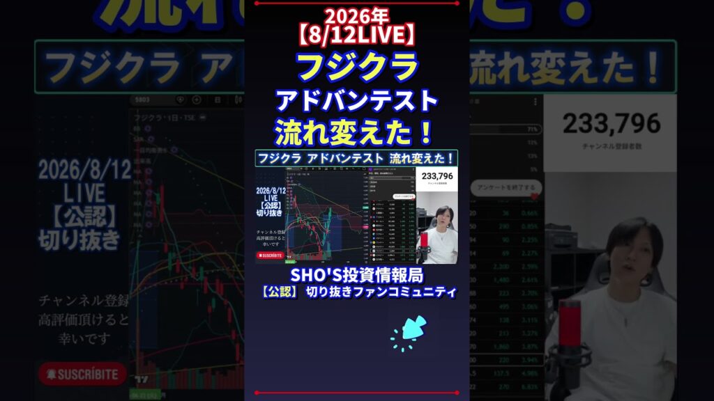 【8/12LIVE】フジクラ アドバンテスト 流れ変えた！ #日経平均株価 #投資