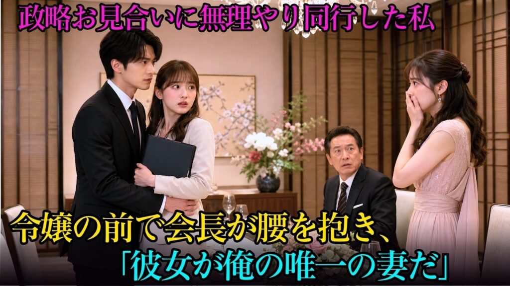 社長の秘書として、彼の「政略結婚のお見合い」に無理やり同行させられた私――まさか相手の令嬢の前で、彼が突然私の腰を強く引き寄せ、「紹介しよう。俺が一生愛すると誓った、ただ一人の妻だ」と宣言するとは