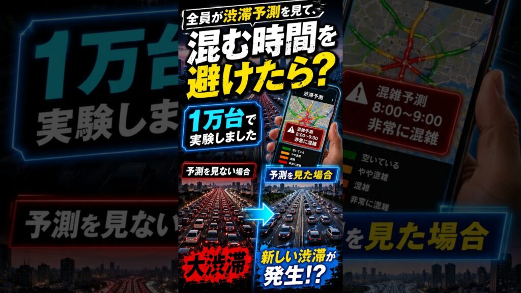 全員が渋滞予測を見て、混む時間を避けたら？1万台で実験しました #シミュレーション #検証 #交通 #交通 #渋滞 #渋滞 #道路 #道路