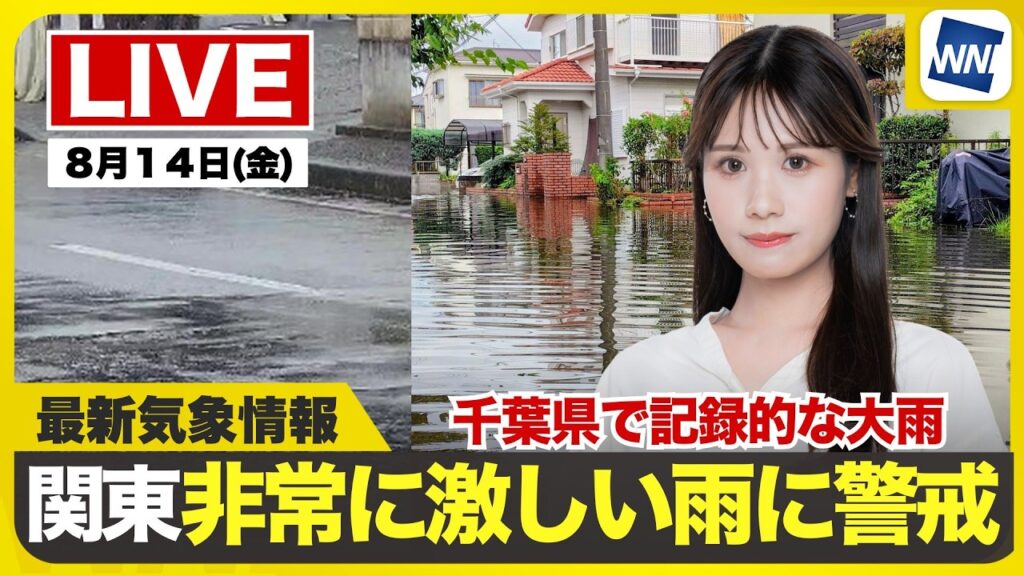 【ライブ】最新天気ニュース・地震情報 2026年8月14日(金)／関東で再び激しい雨のおそれ　東北の太平洋側も強雨に注意〈ウェザーニュースLiVEアフタヌーン・戸北美月／宇野沢達也〉