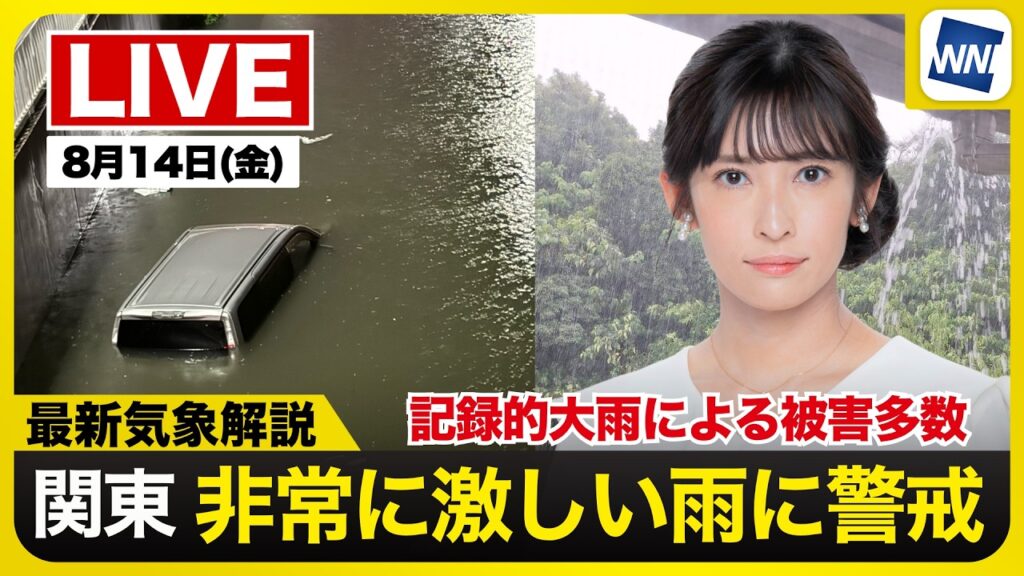 【ライブ】最新天気ニュース・地震情報 2026年8月14日(金) ／関東で再び激しい雨のおそれ　東北の太平洋側も強雨に注意〈ウェザーニュースLiVEイブニング・山岸愛梨／宇野沢達也〉