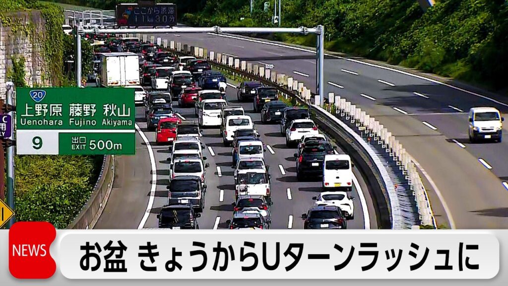 お盆休み終盤　高速道路上り渋滞ピークへ