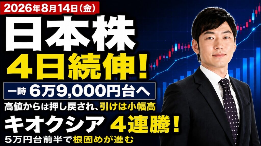 【日経平均4日続伸】一時6万9,000円台へ！過熱感に注意｜キオクシア4連騰、6万円への条件は？