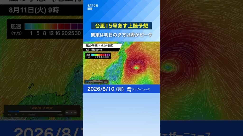 【台風15号】明日の午後に茨城県または福島県付近に上陸する予想　関東は明日の夕方以降がピーク　#news #ウェザーニュース #台風