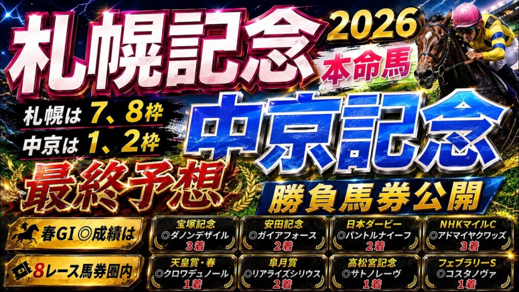 【札幌記念2026】【中京記念2026】最終予想　 春のＧⅠ◎成績は８レース馬券圏内　/2025年の馬券回収率は127％/単勝回収率は二年連続100％以上【競馬予想】