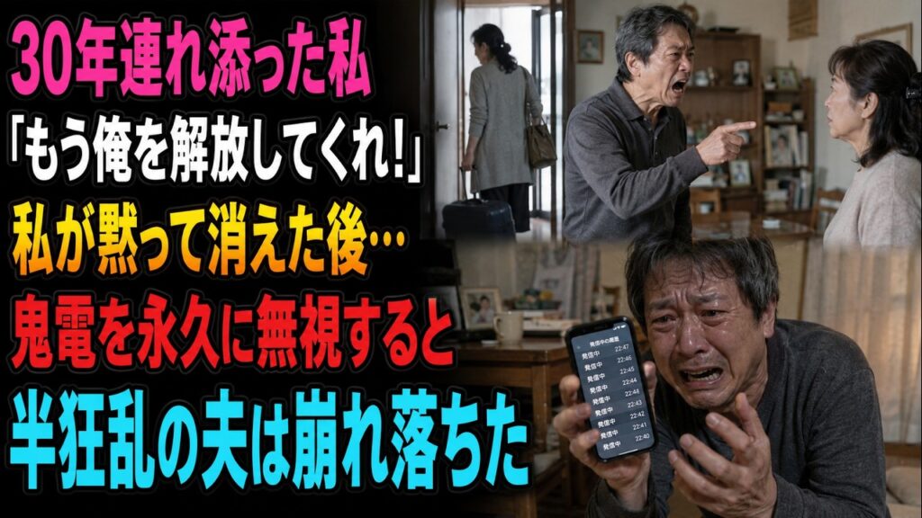 30年連れ添った夫に突然、熟年離婚を宣言された私。夫「もう俺を解放してくれ！」お望み通り黙って姿を消すと半狂乱の夫から鬼電→永久に無視した結果w