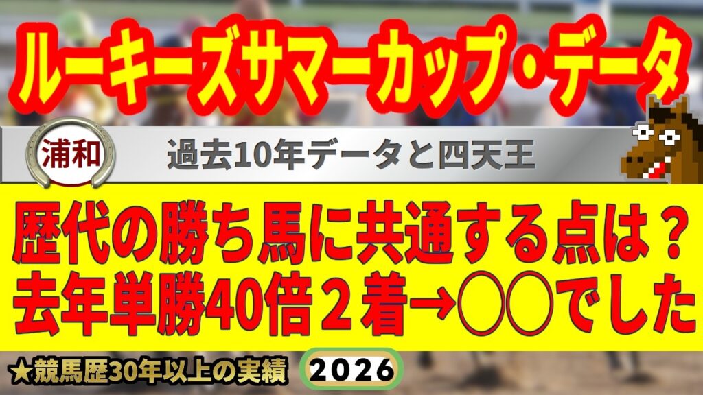 ルーキーズサマーカップ2026過去10年データ傾向👍9連続G1的中男のサブチャンネル