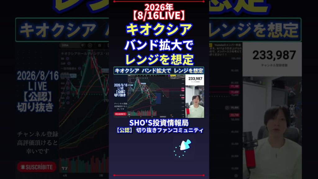 【8/16LIVE】キオクシア バンド拡大で レンジを想定 #日経平均株価 #投資