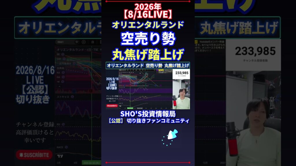 【8/16LIVE】オリエンタルランド 空売り勢 丸焦げ踏上げ #日経平均株価 #投資
