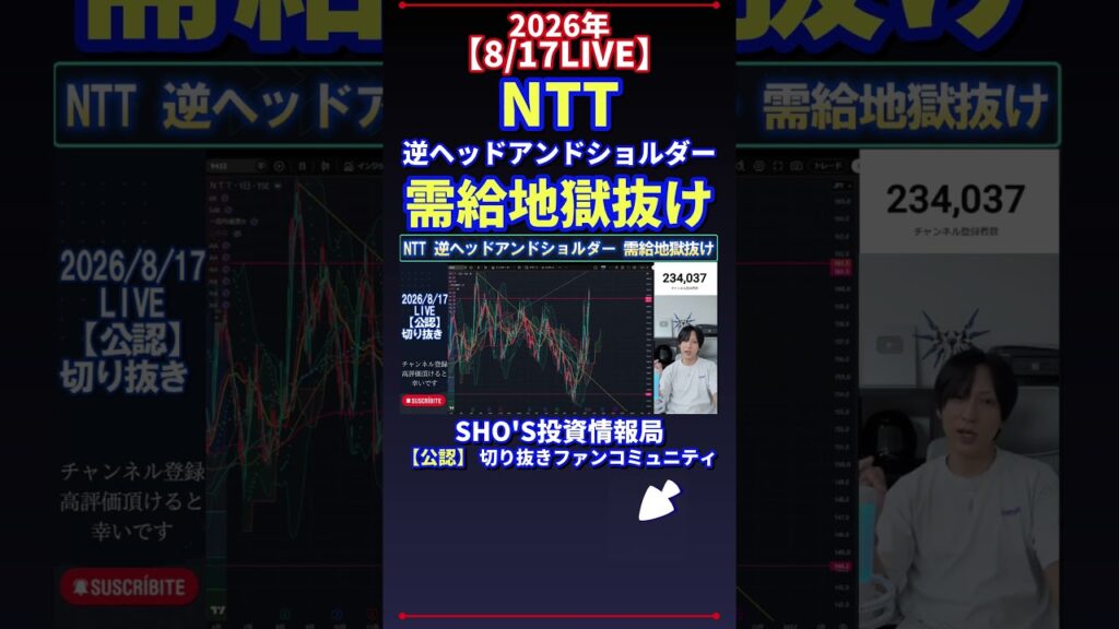 【8/17LIVE】NTT 逆ヘッドアンドショルダー 需給地獄抜け #日経平均株価 #投資