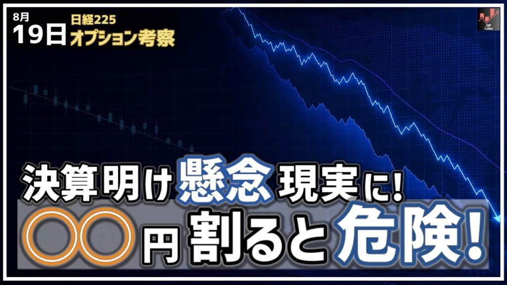 決算明けの懸念が現実に! 日経平均は〇〇円水準を割ると危険水域に!それがどこか解説します!【8/19 日経225オプション】 決算明けの懸念が現実に! 日経平均は〇〇円水準を割ると危険水域に!それがどこか解説します!【8/19 日経225オプション】