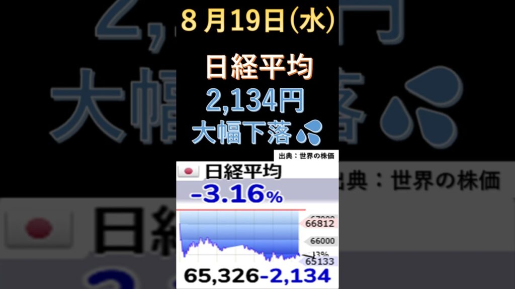 ８月19日（水）日経平均2,134円大幅下落💦