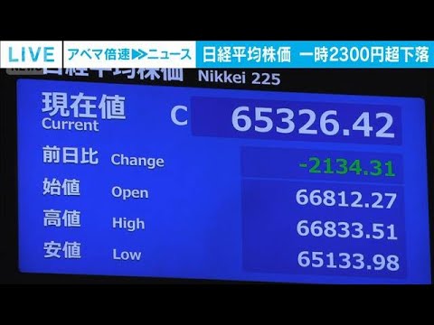 日経平均　一時2300円超下落　中東情勢による金利上昇への警戒感で成長株に売り(2026年8月19日)