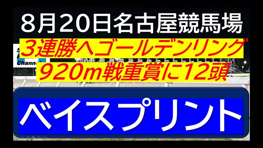 【競馬予想】重賞 ベイスプリント～３連勝へゴールデンリング！～２０２６年８月２０日 名古屋競馬場 ：８－２２