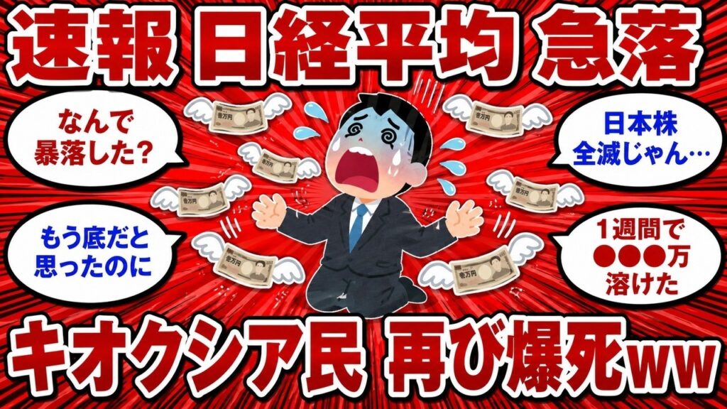 【8/19 速報】日本株が大幅下落し、含み損報告の阿鼻叫喚が悲惨すぎたwww【2chまとめ】