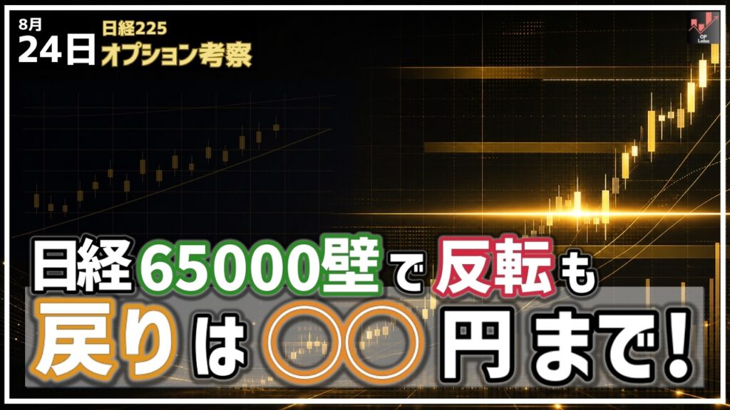 日経平均65000円壁で反転も、戻りは○○○円までが限界かも。その理由はオプションに！【8/24 日経225オプション】
