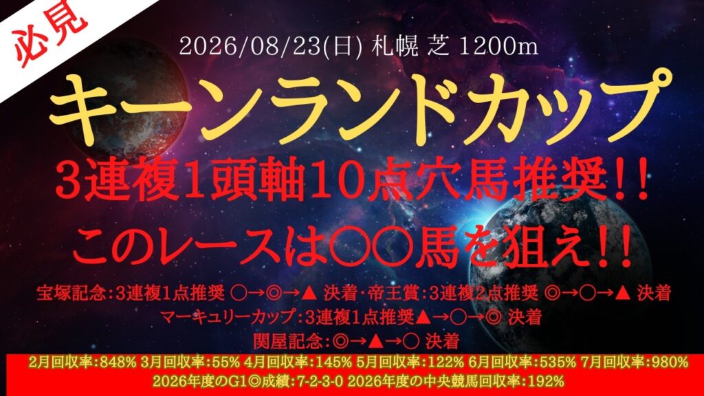 【 最終結論 】キーンランドカップ 2026 予想 3連複1頭軸10点穴馬推奨！！このレースは〇〇馬を狙え！！【中央競馬予想】