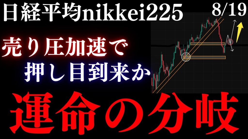 《日経平均”ここが運命の分岐点。》売り圧力が加速する中、絶好の押し目到来なるか。〇〇割れたら大暴落の可能性有り得ます。花輪のNikkei225テクニカル分析