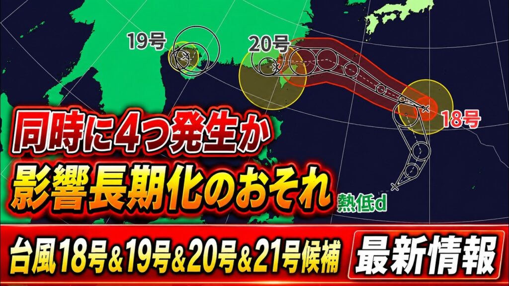 【クアドラプル台風】同時に4つ発生か　台風18号は強い勢力で沖縄接近へ　台風21号候補で影響長期化も｜台風情報 #台風18号 #台風19号 #台風20号 #台風21号